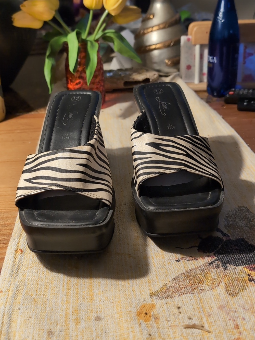 FIONI Clothing Black & White Zebra Wedge Sandals - Picture 3 of 4